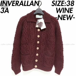 インバーアラン(INVERALLAN)の38 新品 インバーアラン 3A ウール ニット ランバー カーディガン ワイン(カーディガン)