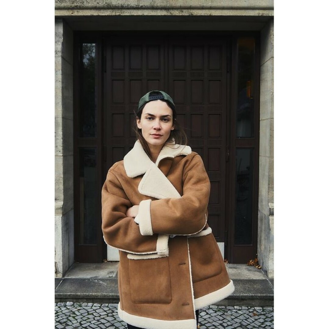 ZARA - ZARA パッチポケット ダブルフェイス コート Lサイズの ZARA - ZARA パッチポケット ダブルフェイス コート Lサイズの