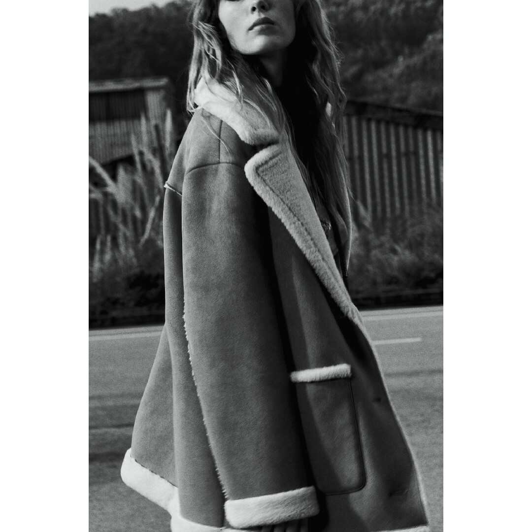 ZARA - ZARA パッチポケット ダブルフェイス コート Lサイズの ZARA - ZARA パッチポケット ダブルフェイス コート Lサイズの