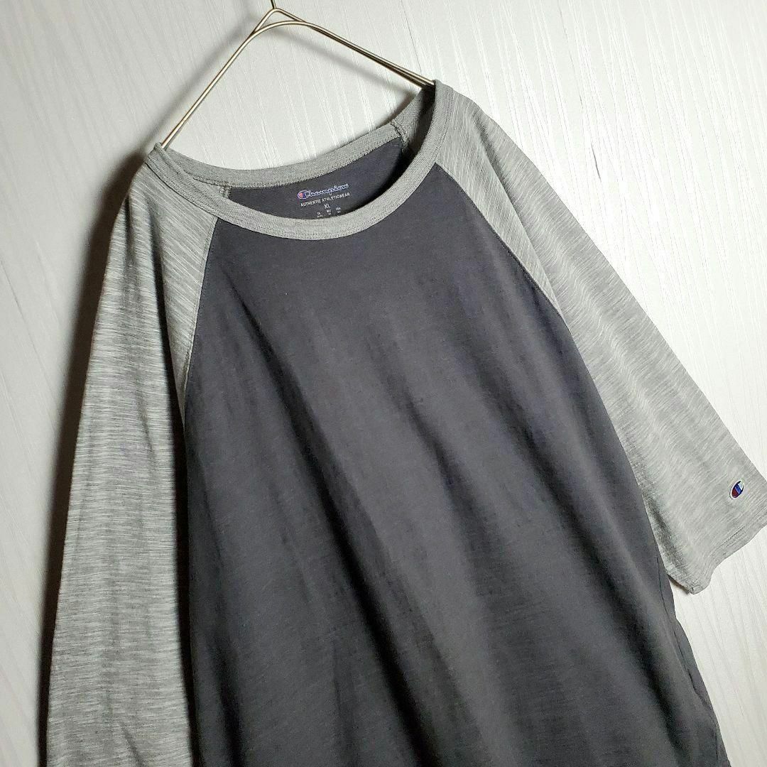 Champion(チャンピオン)のChampion ラグランTシャツ グレー 灰 無地 7分袖 ゆるだぼ 古着 メンズのトップス(Tシャツ/カットソー(七分/長袖))の商品写真