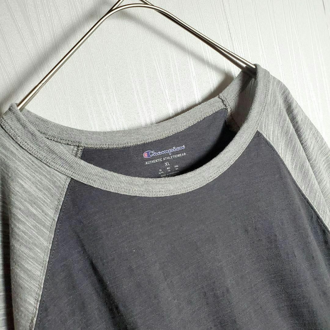 Champion(チャンピオン)のChampion ラグランTシャツ グレー 灰 無地 7分袖 ゆるだぼ 古着 メンズのトップス(Tシャツ/カットソー(七分/長袖))の商品写真