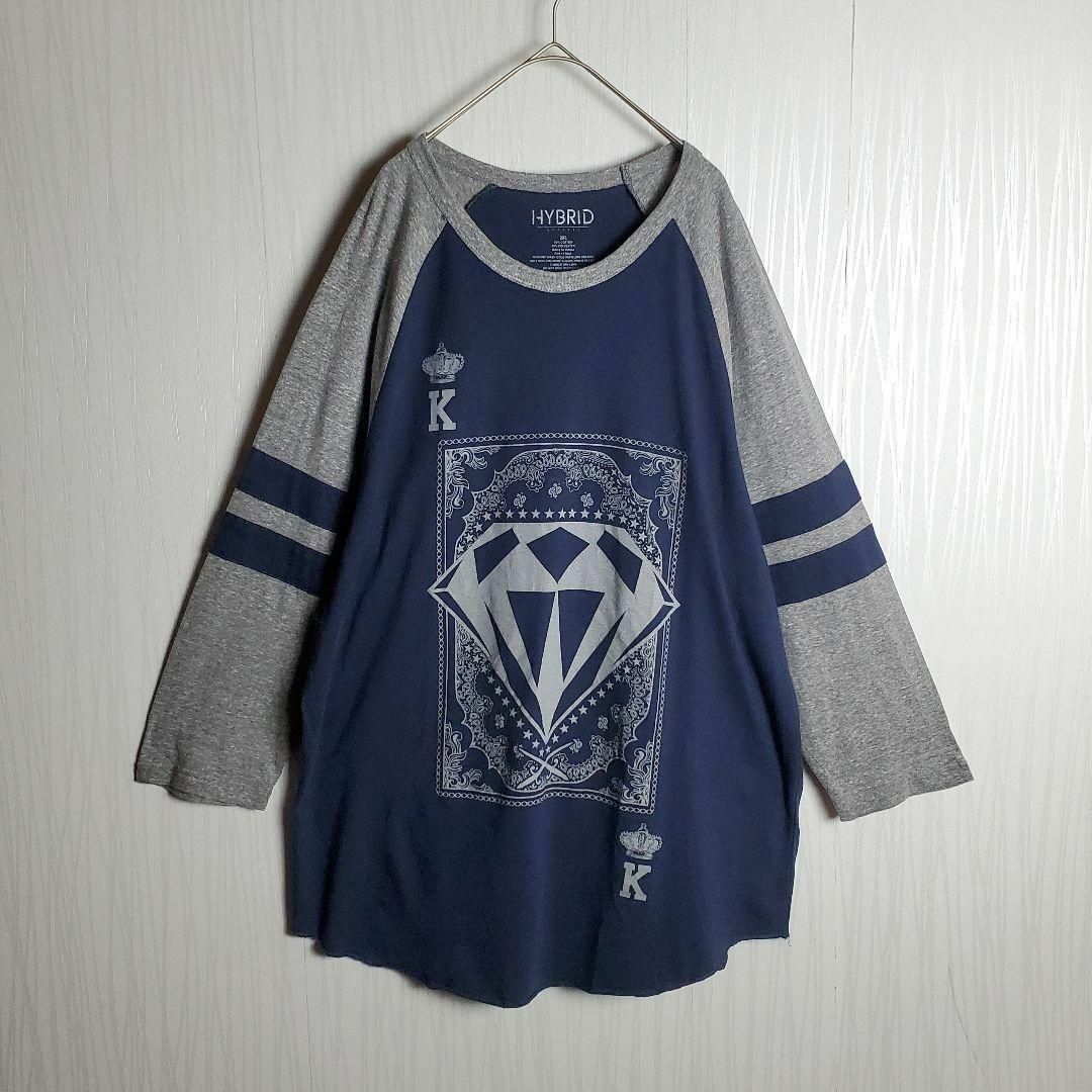 VINTAGE(ヴィンテージ)のラグランTシャツ ネイビー グレー 灰紺 バイカラー 7分袖 大きいサイズ 古着 メンズのトップス(Tシャツ/カットソー(七分/長袖))の商品写真