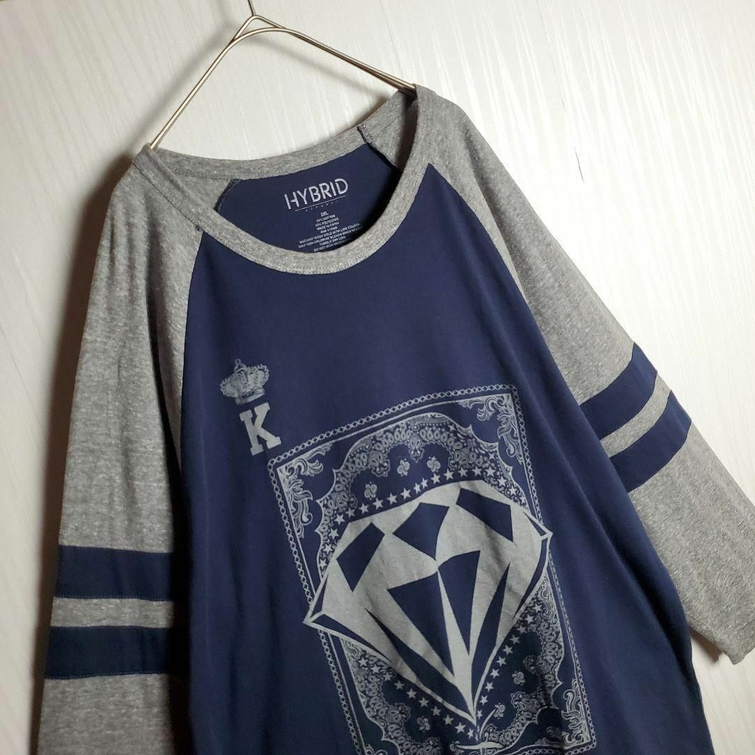 VINTAGE(ヴィンテージ)のラグランTシャツ ネイビー グレー 灰紺 バイカラー 7分袖 大きいサイズ 古着 メンズのトップス(Tシャツ/カットソー(七分/長袖))の商品写真