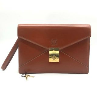 ロエベ(LOEWE)のLOEWE ロエベ ロゴ レザー クラッチ ビジネス バッグ ブラウン ゴールド 金具 美品 a1667(クラッチバッグ)