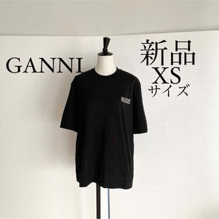 GANNI ガニー　ロゴ入り半袖Tシャツ　カットソー　ブラック　XSサイズ(Tシャツ(半袖/袖なし))