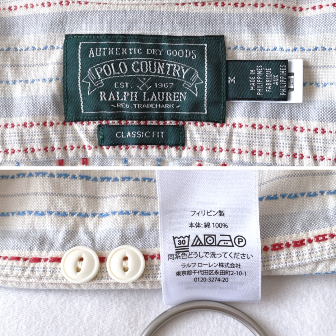 POLO RALPH LAUREN(ポロラルフローレン)の復刻レア★ポロカントリー ラルフローレン　刺繍ストライプシャツ　オフホワイト　M メンズのトップス(シャツ)の商品写真