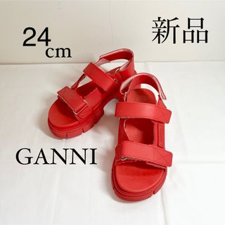 GANNI ガニー　ラバーサンダル　レッド　24cm(サンダル)