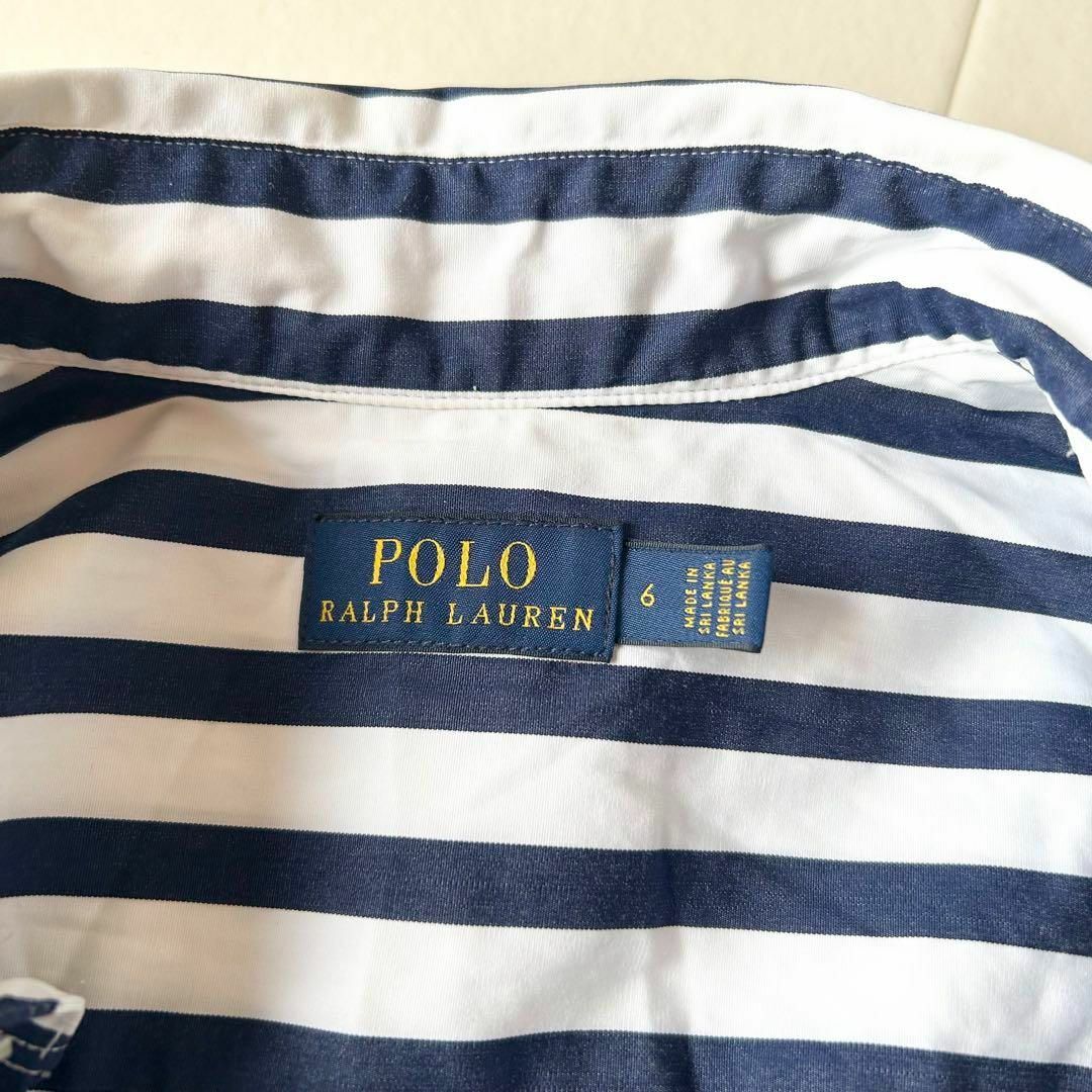 POLO RALPH LAUREN(ポロラルフローレン)のPOLO RALPHLAUREN  ストライプシャツワンピース　ポニー刺繍　6 レディースのワンピース(ロングワンピース/マキシワンピース)の商品写真