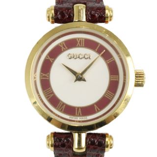 グッチ(Gucci)のGUCCI　グッチ　16110307　レディースウォッチ　シェリーライン　クオーツ　革ベルト　イエローゴールドメッキ　ホワイト　ワインレッド　レディース　腕時計【中古】松前R56号店(腕時計)