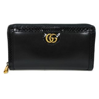 グッチ(Gucci)のGUCCI グッチ オフディア ジップアラウンドウォレット GGマーモント パイソン スムースレザー ラウンドファスナー ロングウォレット エキゾチック ブラック 長財布 706844(財布)