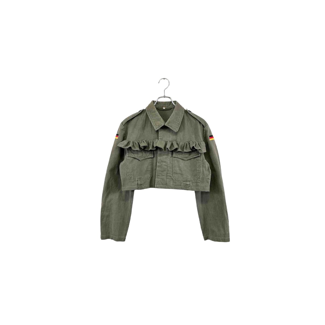 remake military front frill shirt ミリタリーフリルシャツ リメイク カーキ オリーブグリーン レディース ヴィンテージ 6 レディースのトップス(シャツ/ブラウス(長袖/七分))の商品写真