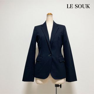 ルスーク(Le souk)のLE SOUK シルク混ジャケット 黒 ストライプ 仕事 セレモニー 入学 卒業(テーラードジャケット)