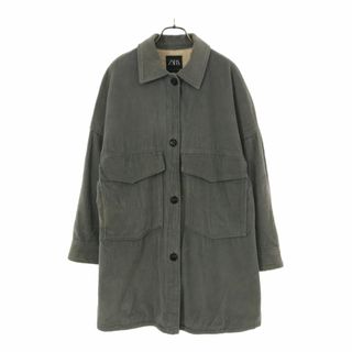 ザラ(ZARA)のザラ 裏ボア コーデュロイジャケット S-M ブルーグレー ZARA オーバーシルエット シャツジャケット レディース 古着 【240209】(その他)