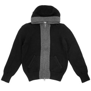 モンクレール(MONCLER)のMONCLER モンクレール ジャケット ニットパーカー アウター 服 フード付き XL A20919445800 ブラック 黒 グレー ガンメタル金具 ウール    メンズ 冬【中古品】(ダウンジャケット)