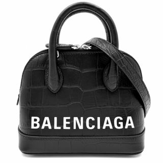 バレンシアガ(Balenciaga)のBALENCIAGA バレンシアガ 2WAY ヴィル ハンドバッグ ショルダーバッグ 肩掛け 斜め掛け VILLE ロゴ クロコ型押し 小さめバッグ かばん 鞄 550646 レザー    ブラック 黒 シルバー金具 レディース 美品【中古品】(ショルダーバッグ)