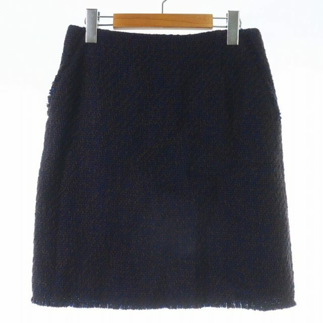 Spick & Span(スピックアンドスパン)のスピック&スパン ツイードミニスカート 台形スカート ウール混 38 M 紺 茶 レディースのスカート(ミニスカート)の商品写真