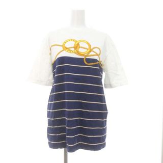 セリーヌ(celine)のセリーヌ CELINE Tシャツ 半袖 ボーダー 総柄 L 白 ホワイト 紺(カットソー(半袖/袖なし))