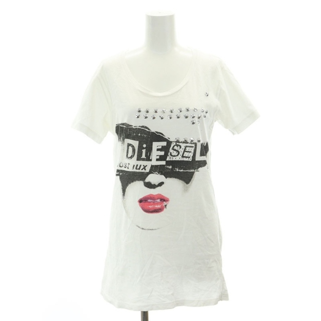 DIESEL(ディーゼル)のディーゼル プリント スタッズ Tシャツ カットソー 半袖 M 白 ホワイト レディースのトップス(Tシャツ(半袖/袖なし))の商品写真