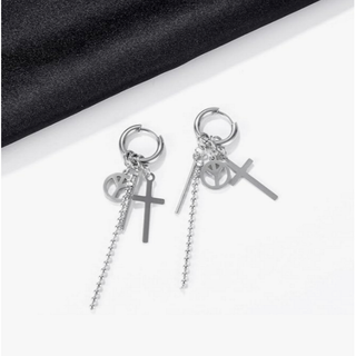 【RN110】ピアス　アクセサリー　イヤリング　メンズ　シルバー　クロス(ピアス)
