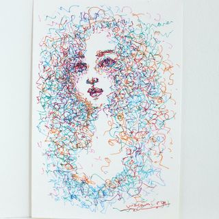 「fall in love」ペン画イラスト 原画 はがきサイズ(アート/写真)