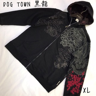 ドッグタウン(DOG TOWN)のDOG TOWN 黒龍 BLACK DRAGON  昇り龍  袖刺繍  黒 XL(パーカー)