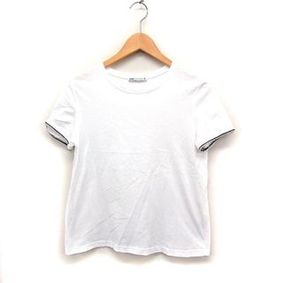 ザラ(ZARA)のザラ ZARA 半袖 カットソー Tシャツ 丸首 ビーズ装飾 無地 コットン 綿(カットソー(半袖/袖なし))