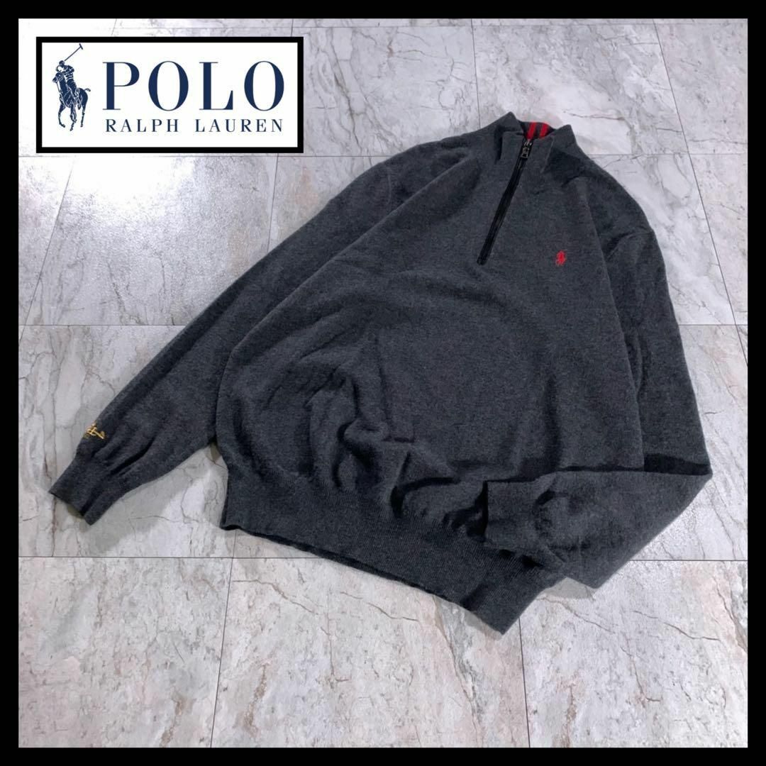 POLO RALPH LAUREN(ポロラルフローレン)のポロラルフローレン ハーフジップ ラムウール ニット セーター XL チャコール メンズのトップス(ニット/セーター)の商品写真