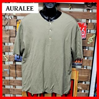 オーラリー(AURALEE)の定価1.3万　オーラリー　ヘンリーネック　ビッグTシャツ　オーバーサイズ　Ｍ(Tシャツ/カットソー(半袖/袖なし))