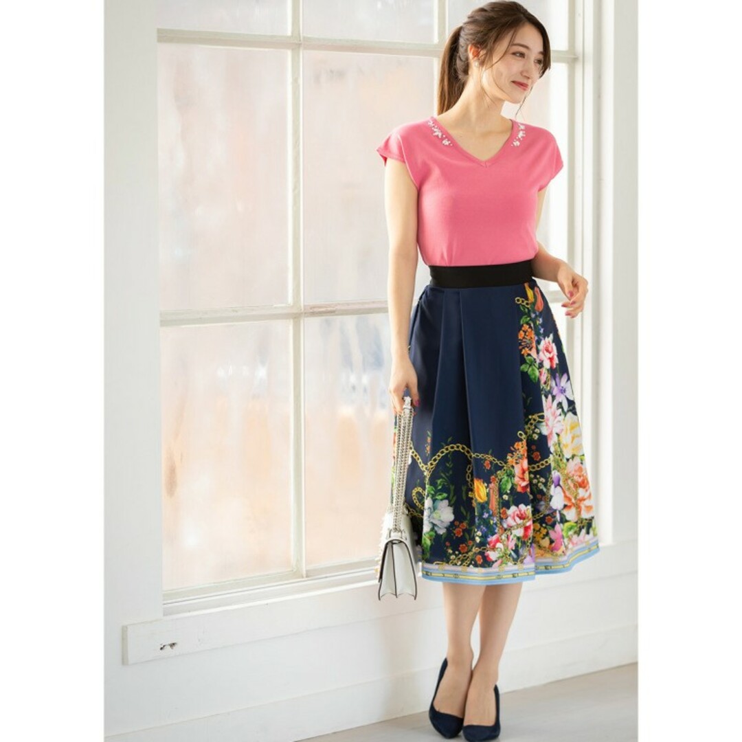 TOCCO closet(トッコクローゼット)のフラワープリントフレアスカート トッコクローゼット レディースのスカート(ひざ丈スカート)の商品写真