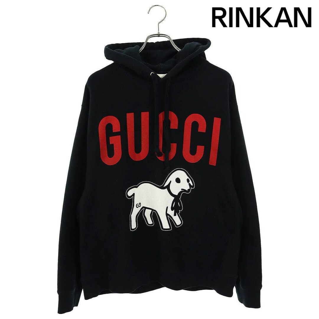 Gucci(グッチ)のグッチ  19AW  569828 XJBTQ ラムロゴオーバーサイズプルオーバーパーカー メンズ XL メンズのトップス(パーカー)の商品写真