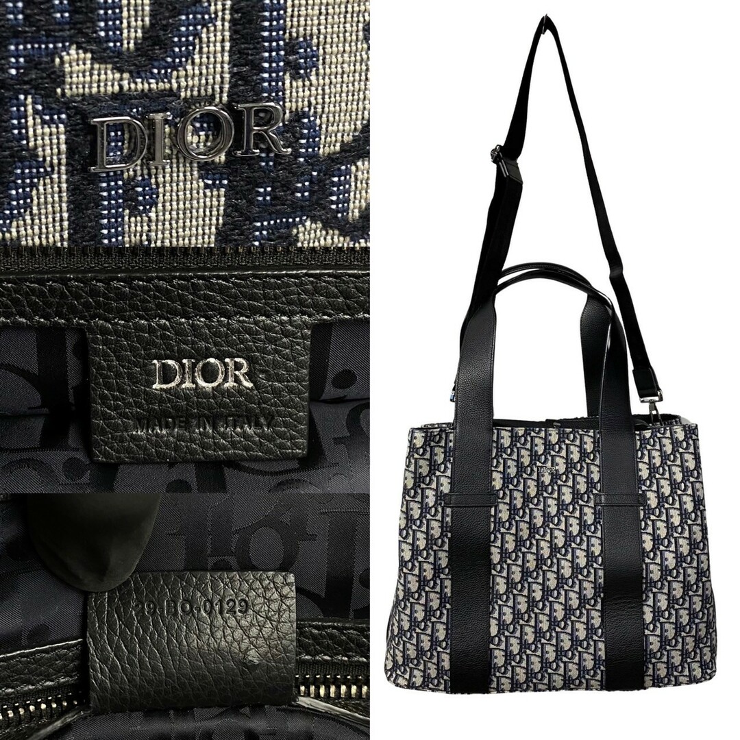 Dior(ディオール)のほぼ未使用 袋付 Christian Dior ディオール オム オブリーク トロッター 柄 キャンバス レザー 2way トートバッグ ショルダーバッグ 11138 レディースのバッグ(ショルダーバッグ)の商品写真