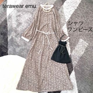 シマムラ(しまむら)のterawear emuしまむら/花柄ノーカラーシャツワンピースロング丈総柄L(ひざ丈ワンピース)