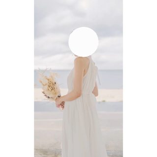 マキシワンピース L 白 シフォン 美品 ウェディング ドレス(ウェディングドレス)