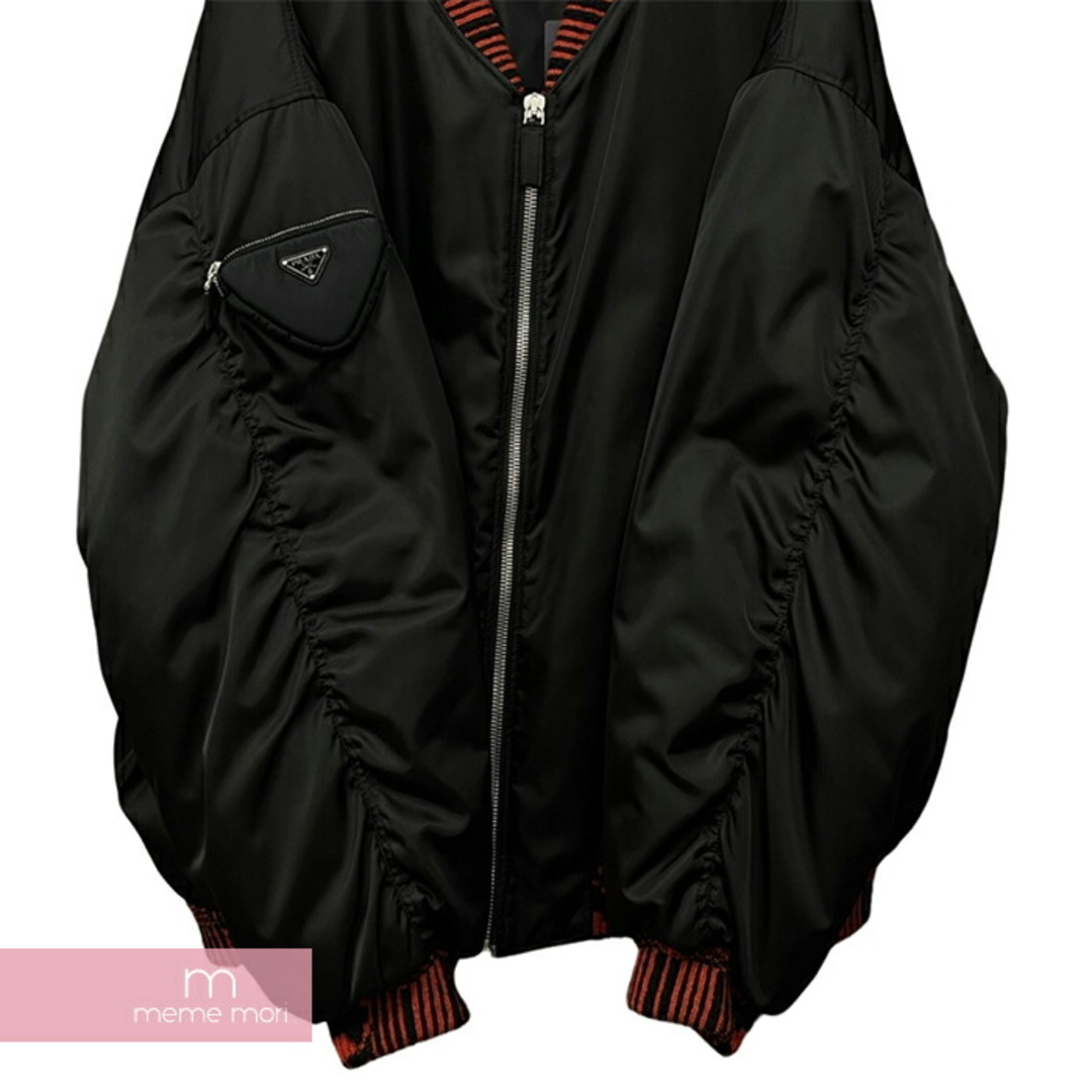 激安で販売 PRADA 2021AW Triangular Plate Nylon Bomb Blouson プラダ 三角プレート ナイロンボンバーブルゾン 中綿ブルゾン ブラック×レッド サイズS 【240206】【-A】【me04】