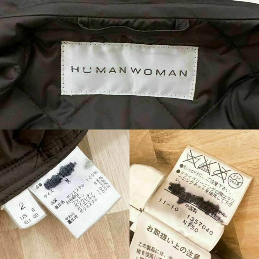 HUMAN WOMAN(ヒューマンウーマン)の軽量【ヒューマンウーマン】フード付き 薄手 キルティング コート M 茶ブラウン レディースのジャケット/アウター(ダウンコート)の商品写真