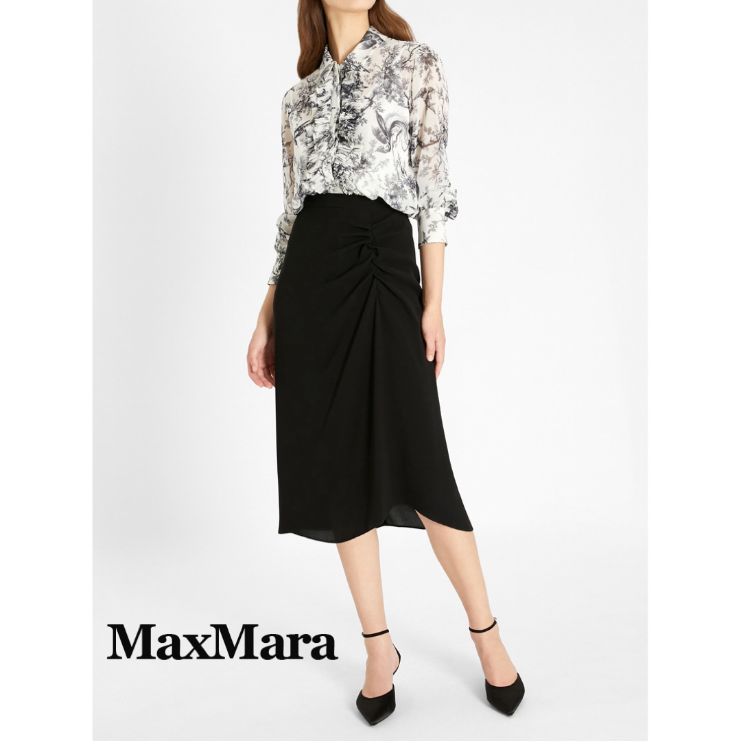 Max Mara(マックスマーラ)のマックスマーラ ギャザーデザインスカート ブラック レディースのスカート(ひざ丈スカート)の商品写真