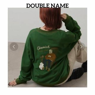 ダブルネーム(DOUBLE NAME)の210ダブルネーム　トレーナー　スウェット　グリーン系　バック刺繍　フリーサイズ(トレーナー/スウェット)