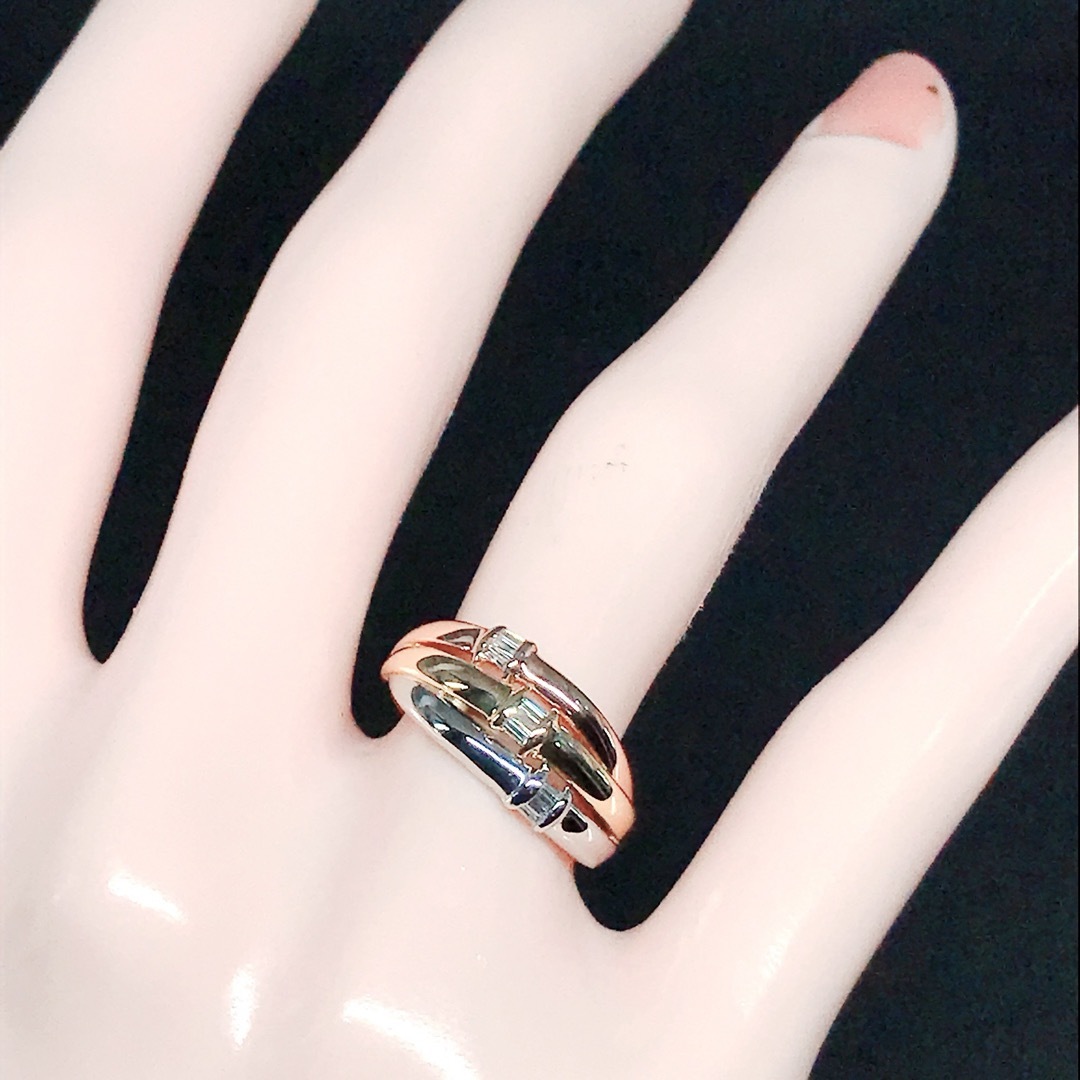 0.10ct スリーカラー ダイヤモンドリング K18 PT900 バケット レディースのアクセサリー(リング(指輪))の商品写真