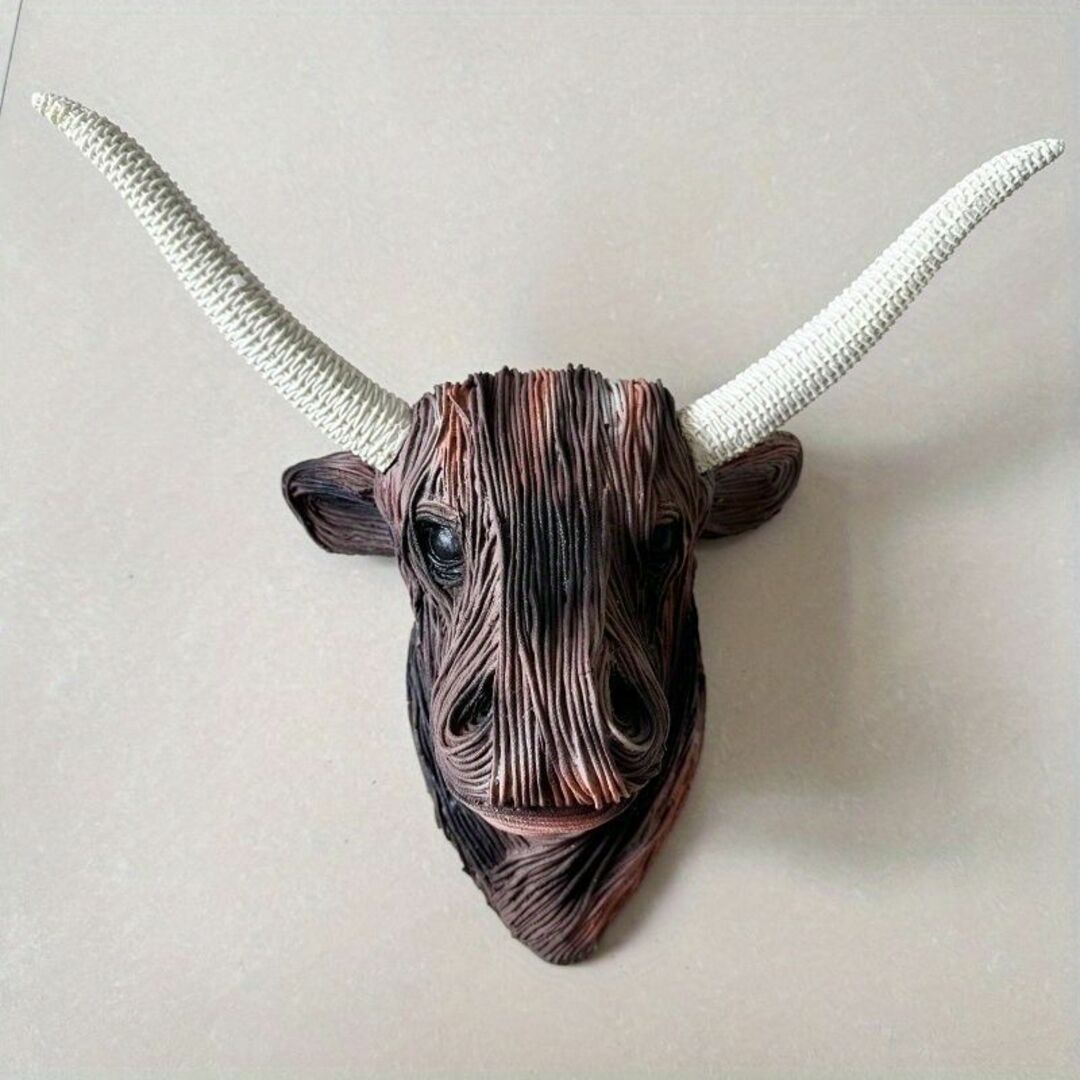 素材樹脂壁掛け インテリア 装飾品 牛の頭 立派な角 インテリアアニマル