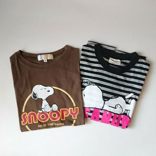 ピーナッツ(PEANUTS)のスヌーピー Tシャツ カーキ ボーダー ２着セット(Tシャツ(半袖/袖なし))