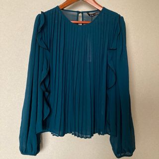 ザラ(ZARA)の【新品】 ザラ シアー プリーツ ブラウス ブルーグリーン フリル(シャツ/ブラウス(長袖/七分))