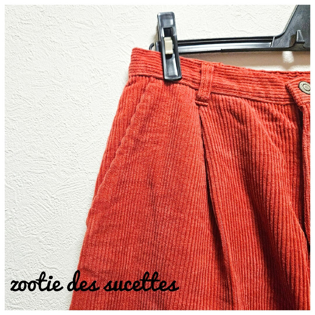 Zootie(ズーティー)の美品　zootie des sucettes　ワイドパンツ　赤　コーデュロイ　L レディースのパンツ(カジュアルパンツ)の商品写真