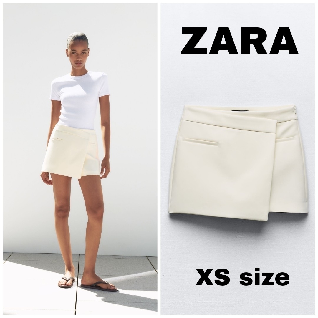 ZARA(ザラ)のZARA　アシンメトリー スコート　XSサイズ　エクリュ レディースのスカート(ミニスカート)の商品写真