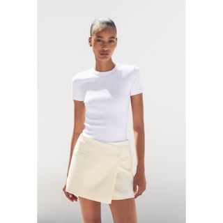 ザラ(ZARA)のZARA　アシンメトリー スコート　XSサイズ　エクリュ(ミニスカート)