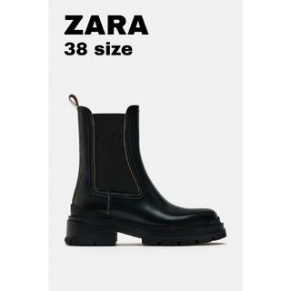 ザラ(ZARA)のZARA　リアルレザートラックソールアンクルブーツ　38サイズ(ブーツ)