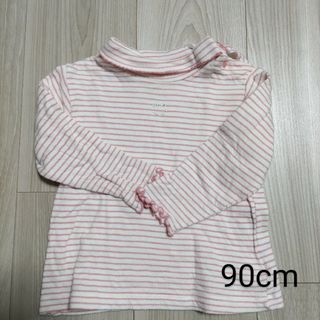 イオン(AEON)のボーダーカットソー　90cm　ピンク　ハートのラインストーンつき(Tシャツ/カットソー)