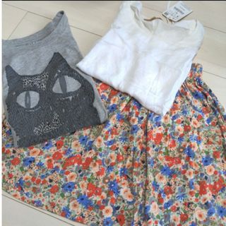 ザラ(ZARA)のザラ　zara セット　3点セット　新品あり　スカート　Ｔシャツ　猫　花柄(セット/コーデ)