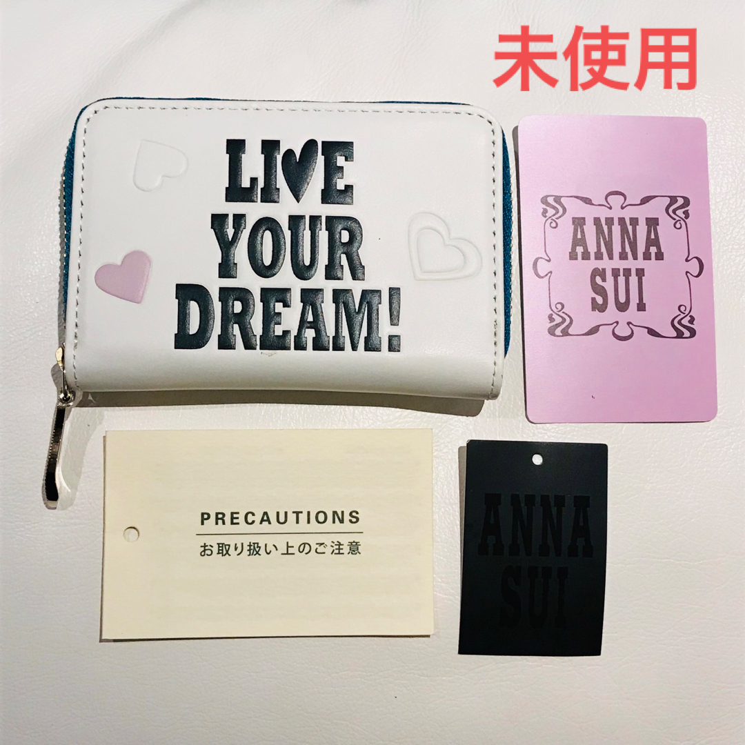 ANNA SUI(アナスイ)のANNA SUI コインケース　パスケース レザー　ホワイト　ラウンドファスナー レディースのファッション小物(コインケース)の商品写真