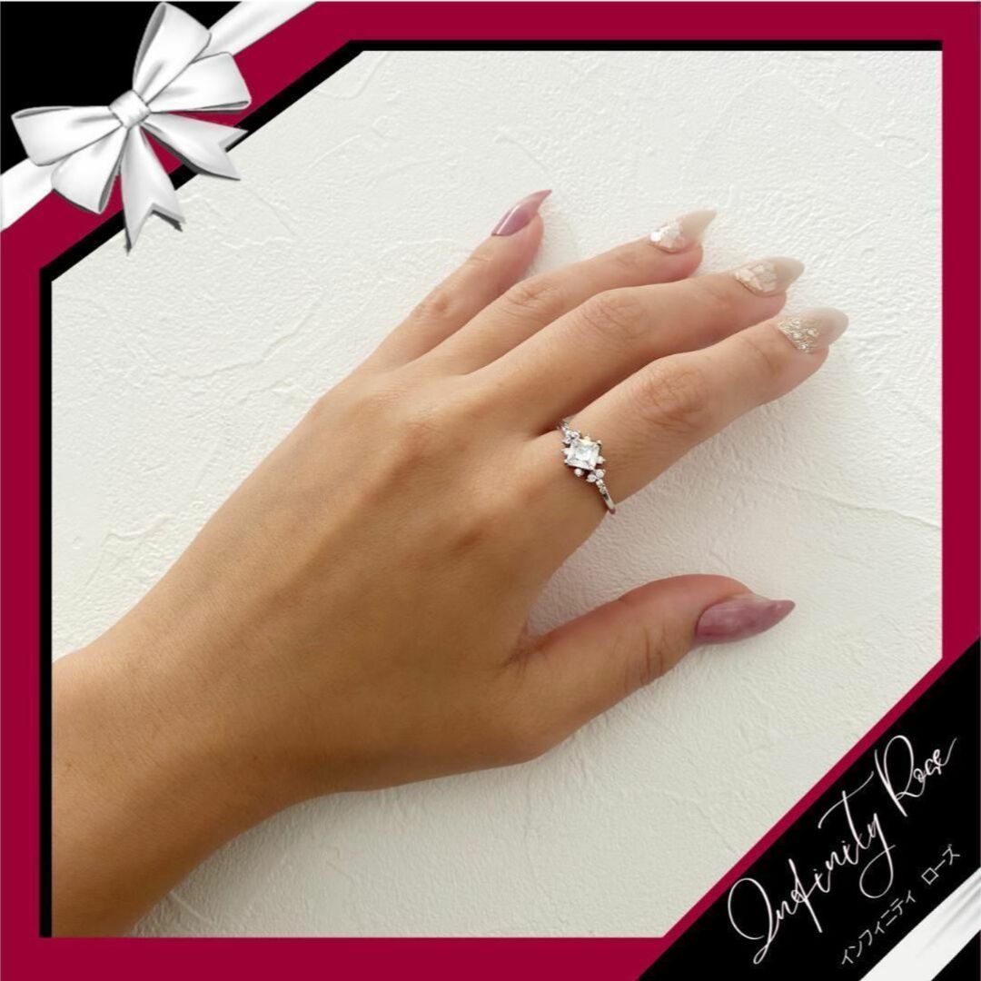 （R049S）22号　シルバースクエアオーロラクリスタルリング　高価爪留　指輪 レディースのアクセサリー(リング(指輪))の商品写真