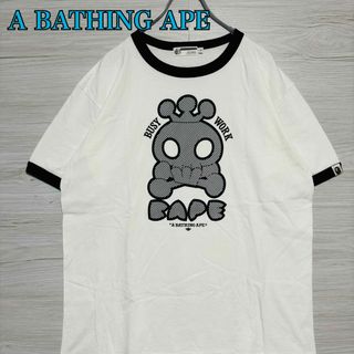 アベイシングエイプ(A BATHING APE)の【入手困難】アベイシングエイプ　Tシャツ　リンガー　Lサイズ　両面デザイン　レア(Tシャツ/カットソー(半袖/袖なし))